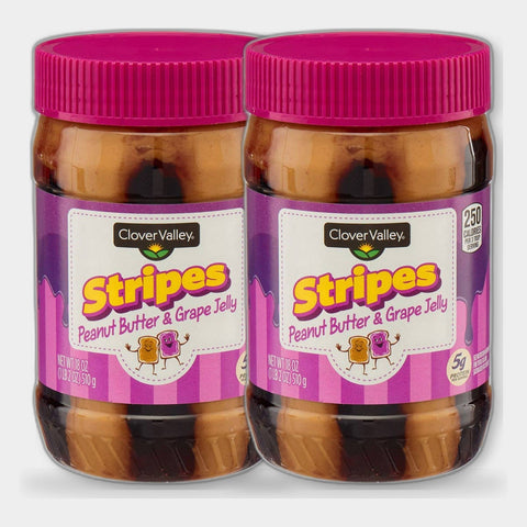 2 Jars Clover Valley Stripes, Peanut Butter & Jelly Spread, 18 oz