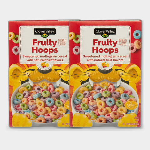 2 Boxes Clover Valley Fruity Hoops Sweetened Multi-Grain Cereal, 12 oz