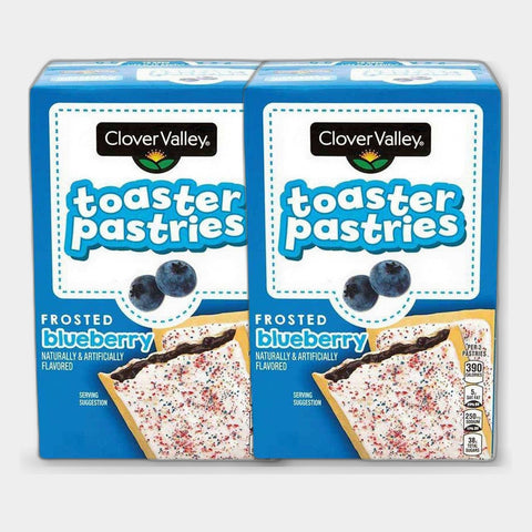 2 Boxes Clover Valley Toaster Pastries, Frosted Blueberry, 11 oz, 6 ct