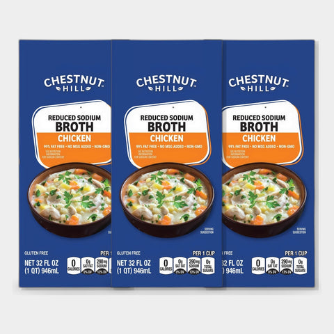 3 Cartons Chestnut Hill Chicken Reduced Sodium Broth, 32 fl oz