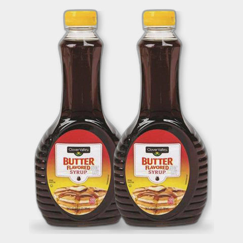 2 Bottles Clover Valley Butter Flavored Syrup, 24 fl oz
