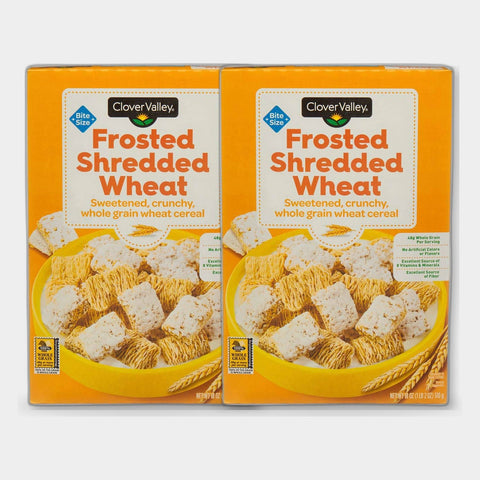 2 Boxes Clover Valley Frosted Shredded Wheat Bite Size Cereal, 18 oz