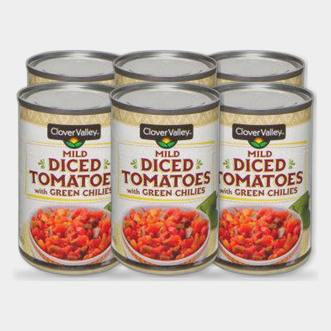6 Cans Clover Valley Mild Diced Tomatoes with Green Chilies, 10 oz