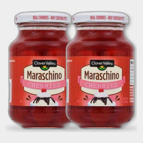 2 Jars Clover Valley Maraschino Cherries, 10 oz