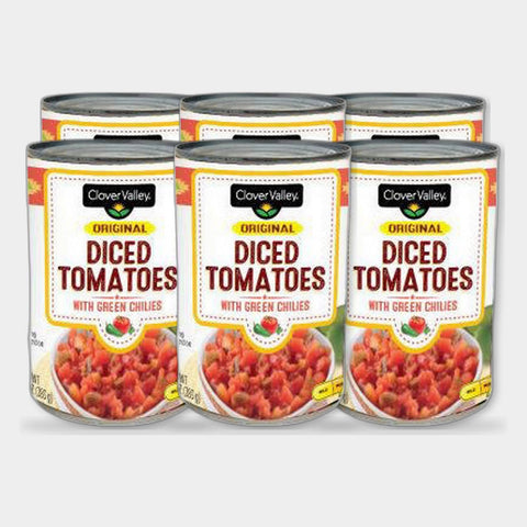 6 Cans Clover Valley Diced Tomatoes with Green Chilies, 10 oz