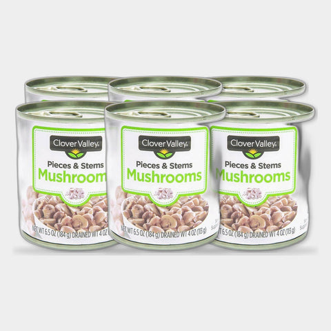6 Cans Clover Valley Mushrooms Pieces & Stems, 4 oz