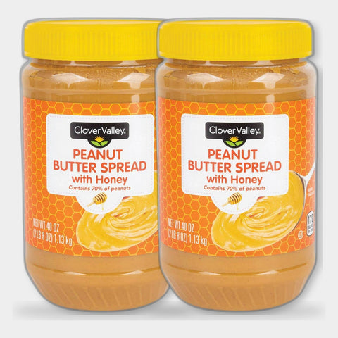 2 Jars Clover Valley Peanut Butter Spread with Honey, 40 oz