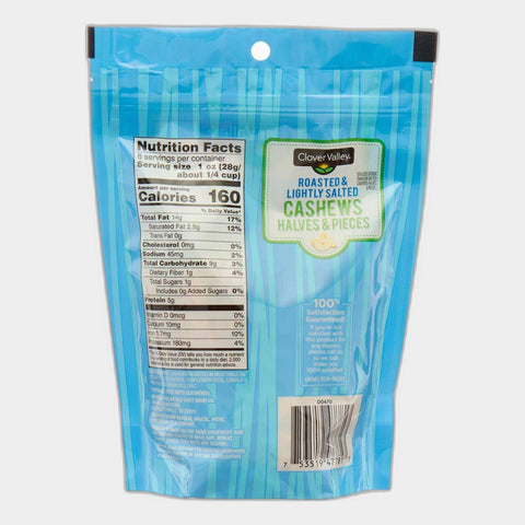 Clover Valley Lightly Salted Roasted Cashews Halves & Pieces, 8 oz