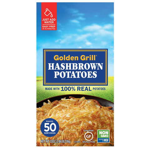 Golden Grill Hashbrown Potatoes 33 oz dehydrated fully cooked Taters breakfast