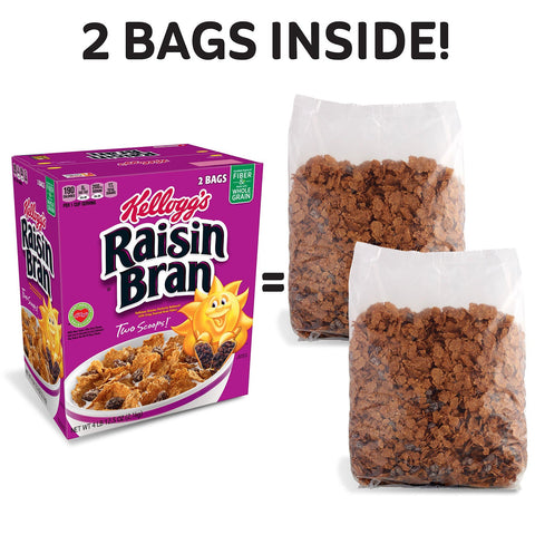 Kellogg's Raisin Bran Cereal 76.5 oz - 2 Bags Breakfast Scoops