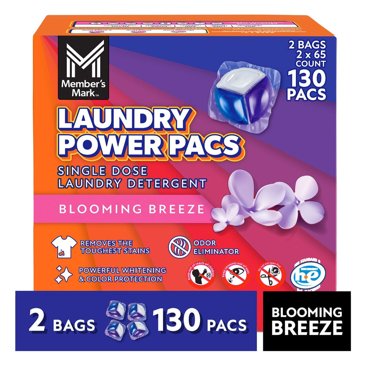 Laundry Detergent Power Pacs, Blooming Breeze, 130 ct.