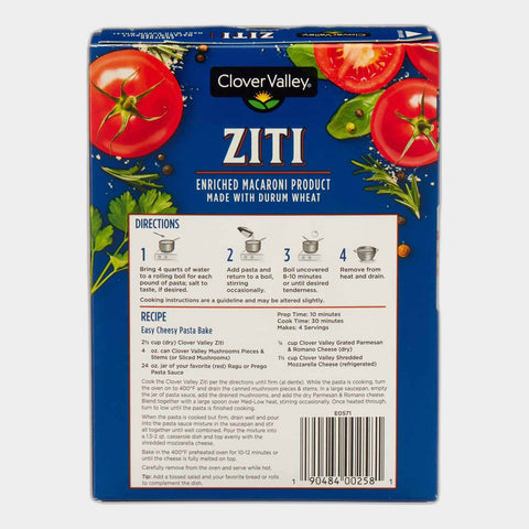 4 Boxes Clover Valley Ziti Enriched Macaroni Pasta, 12 oz
