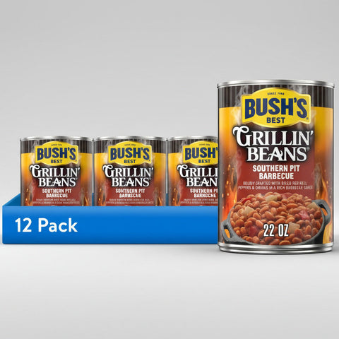 12 CANS Bush's Grillin' Baked Beans Southern Pit Barbeque 22 oz Navy White