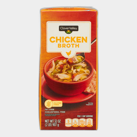 3 Cartons Clover Valley Chicken Broth, 32 oz