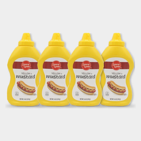 4 Bottles Laura Lynn Yellow Mustard Squeeze, 14 oz