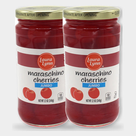 2 Jars Laura Lynn Jumbo Maraschino Cherries, 12 oz