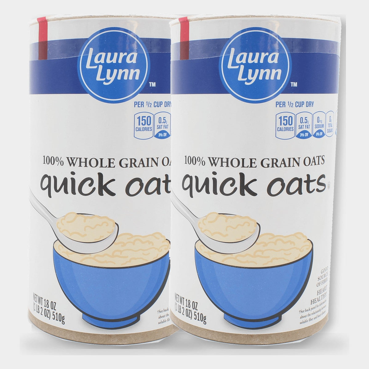 2 Canisters Laura Lynn Quick Oats, 18 oz