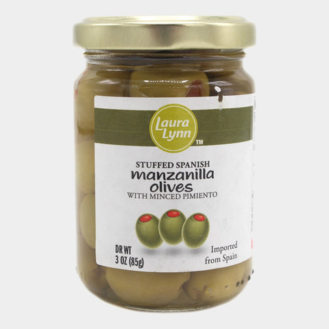 3 Jars Laura Lynn Stuffed Manzanilla Spanish Olives W/ Minced Pimento, 3 oz