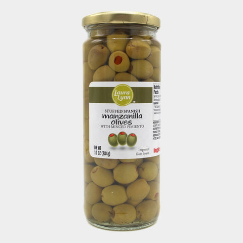 3 Jars Laura Lynn Stuffed Manzanilla Spanish Olives W/ Minced Pimento, 10 oz