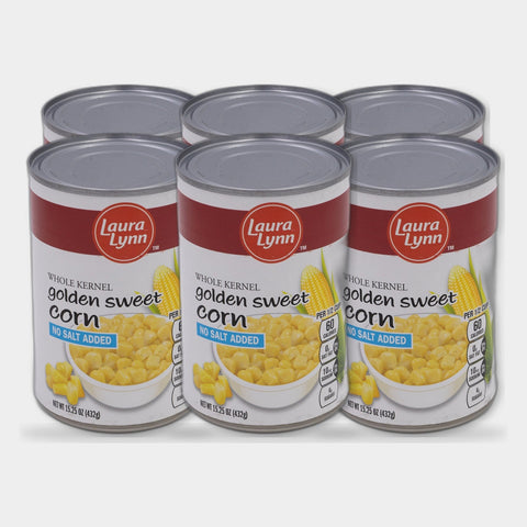 6 Cans Laura Lynn No Salt Whole Kernel Corn, 15.25 oz