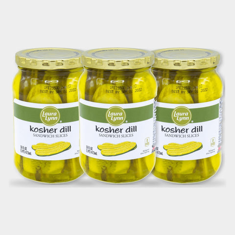3 Jars Laura Lynn Kosher Dill Sandwich Slices, 16 oz