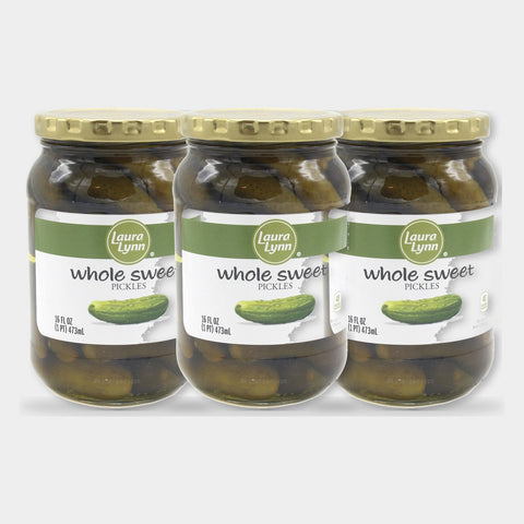 3 Jars Laura Lynn Whole Sweet Pickles, 16 oz