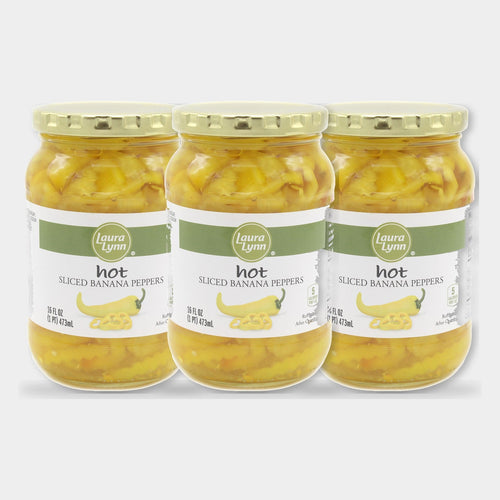 3 Jars Laura Lynn Hot Sliced Banana Peppers, 16 oz