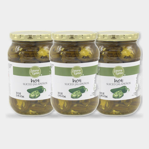 3 Jars Laura Lynn Hot Sliced Jalapenos, 16 oz