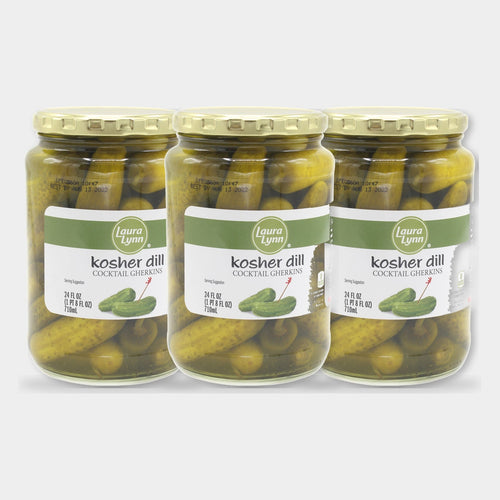 3 Jars Laura Lynn Kosher Dill Cocktail Gherkins, 24 oz