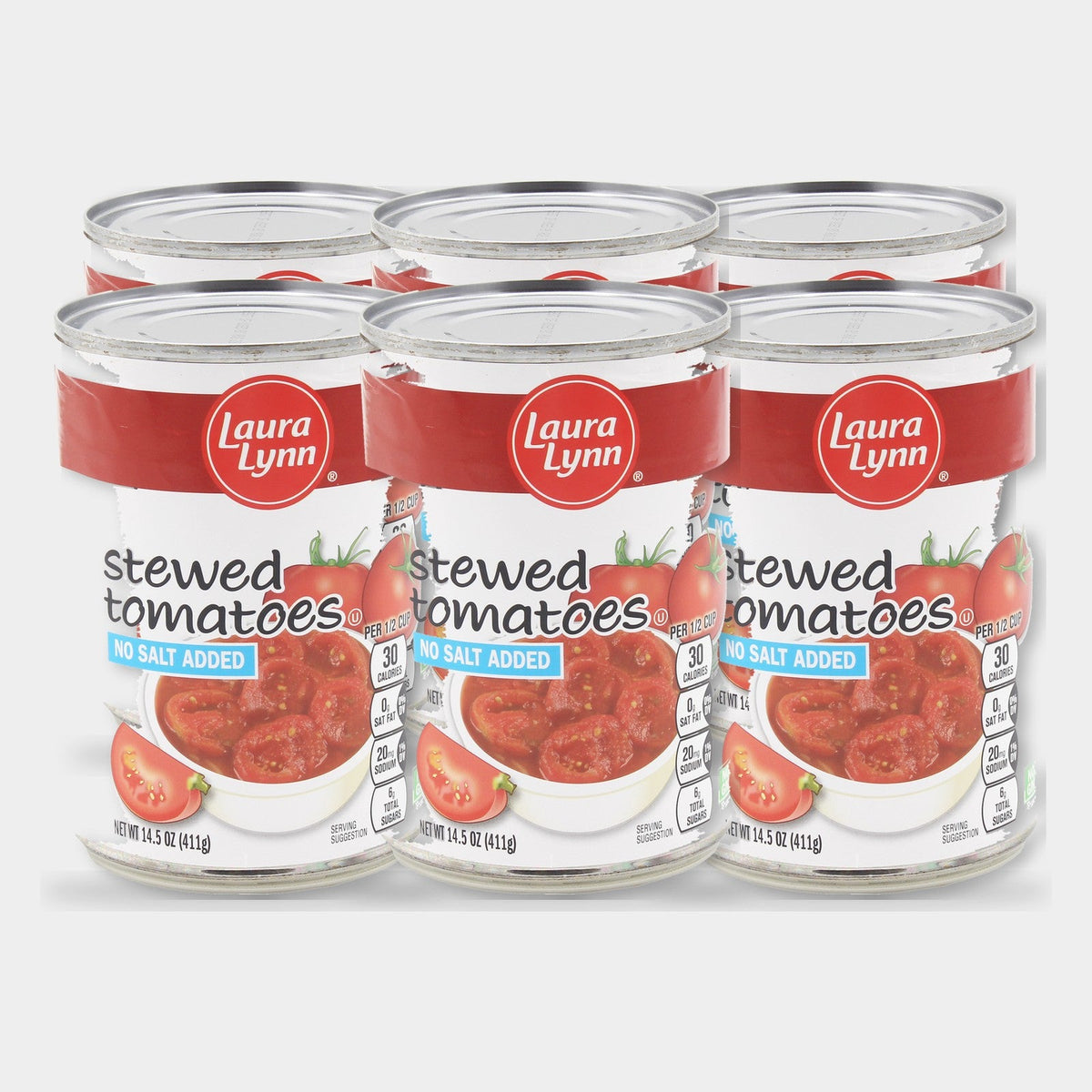 6 Cans Laura Lynn No Salt Added Fancy Stewed Tomatoes, 14.5 oz