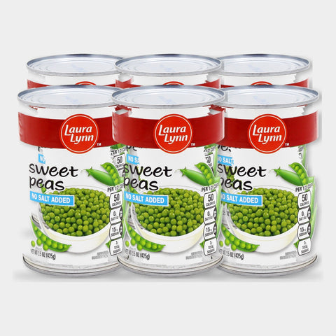 6 Cans Laura Lynn Fancy Sweet Peas No Salt, 15 oz