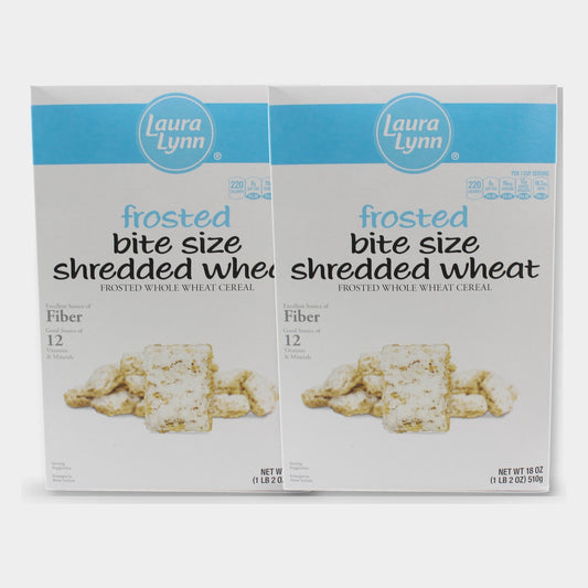 2 Boxes Laura Lynn Frosted Bite Size Shredded Wheat Cereal, 18 oz