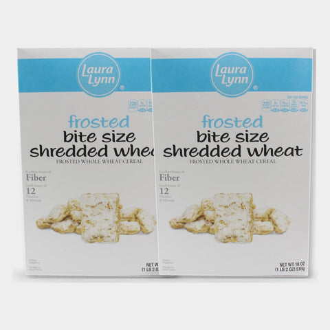 2 Boxes Laura Lynn Frosted Bite Size Shredded Wheat Cereal, 18 oz