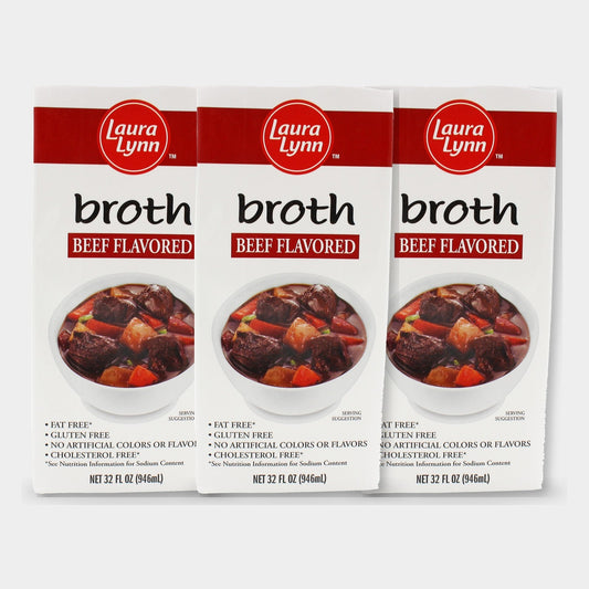 3 Cartons Laura Lynn Beef Broth, 32 oz