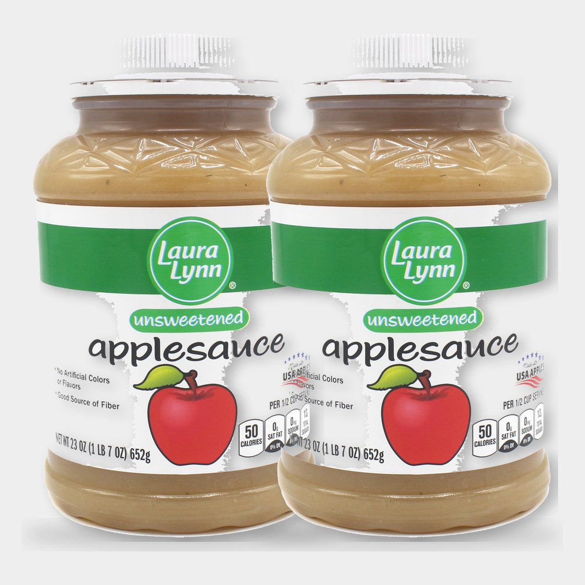 2 Jars Laura Lynn Unsweetened Applesauce, 23 oz