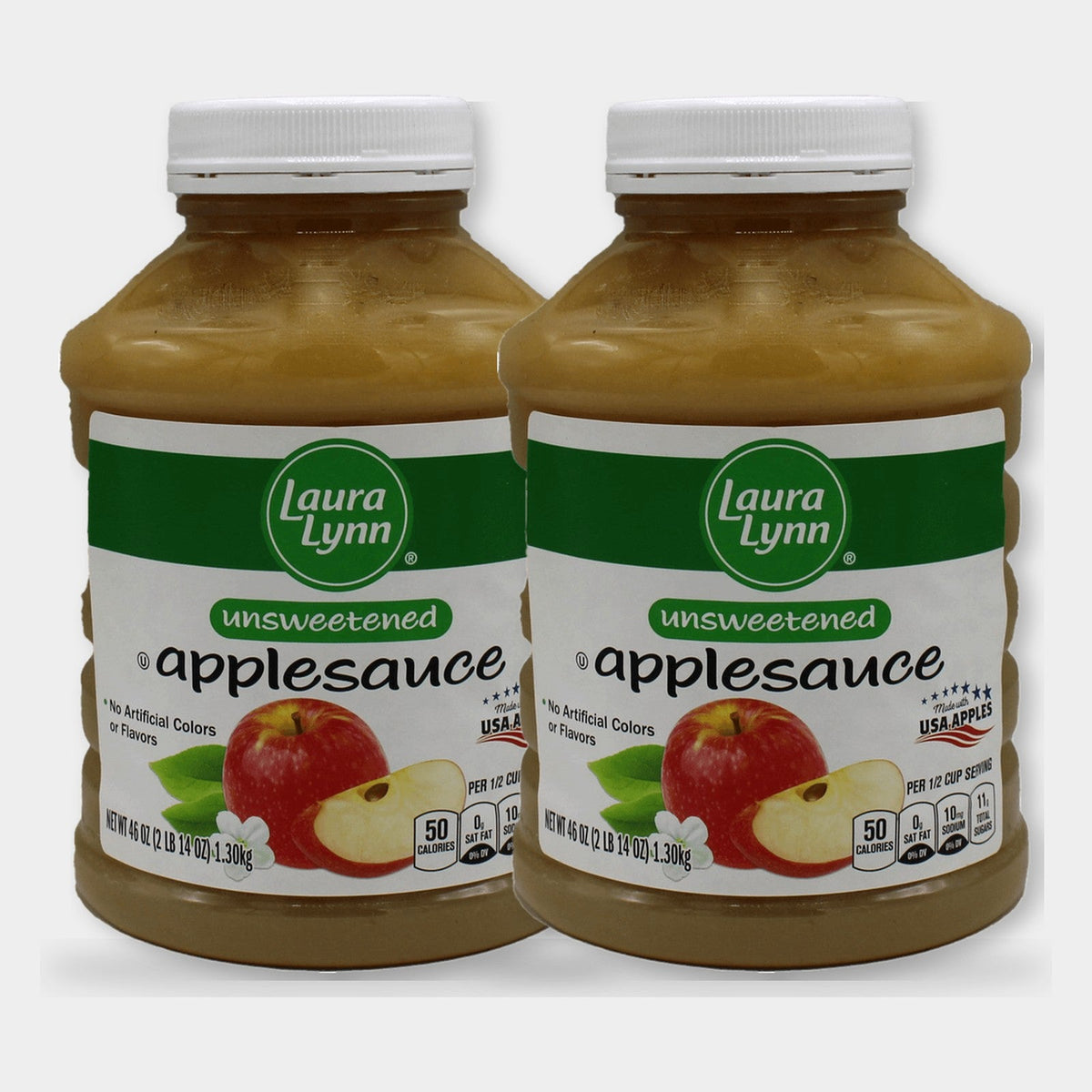 2 Jars Laura Lynn Unsweetened Applesauce, 46 oz