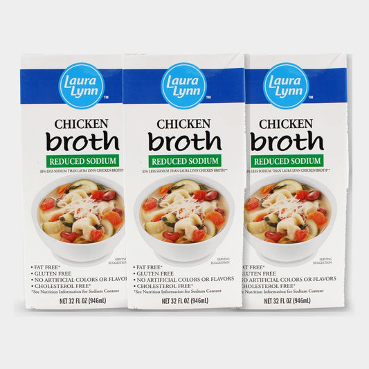 3 Cartons Laura Lynn Low Sodium Chicken Broth, 32 oz