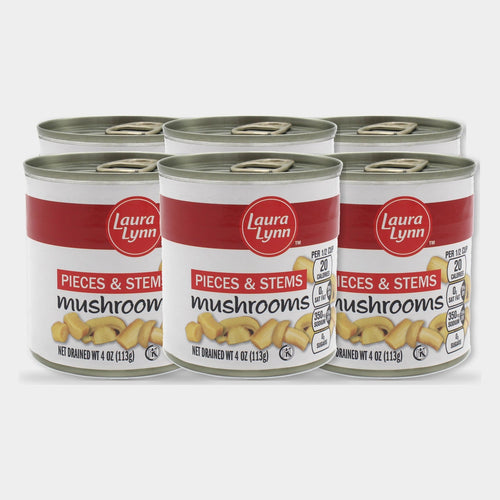 6 Cans Laura Lynn Mushroom Pieces with Stems, 4 oz