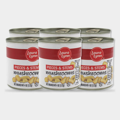 6 Cans Laura Lynn Mushroom Pieces with Stems, 4 oz