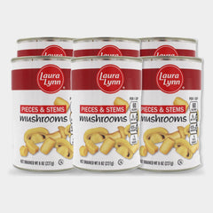 6 Cans Laura Lynn Mushroom Pieces with Stem, 8 oz