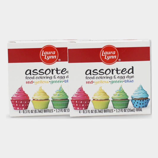 2 Packs Laura Lynn 4pk Food Coloring (Red, Yellow, Green, Blue), 1.2 oz
