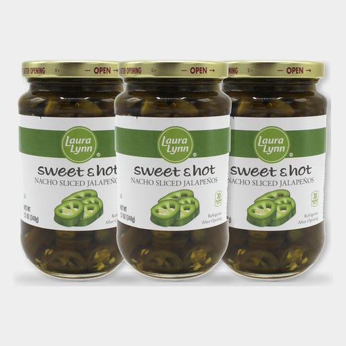 3 Jars Laura Lynn Sweet & Hot Nacho Sliced Jalapenos, 12 oz