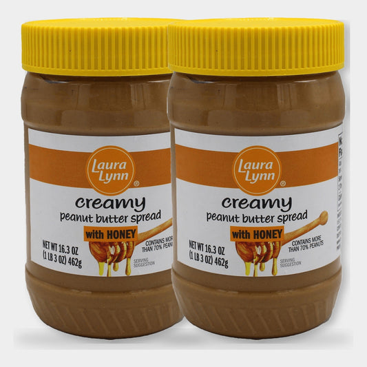 2 Jars Laura Lynn Peanut Butter with Honey, 16.3 oz