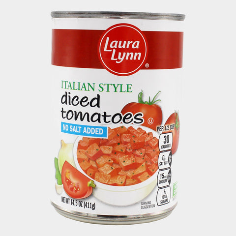 6 Cans Laura Lynn No Salt Added Italian Diced Tomatoes, 14.5 oz