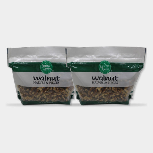 2 Bags Laura Lynn Walnut Halves & Pieces, 16 oz