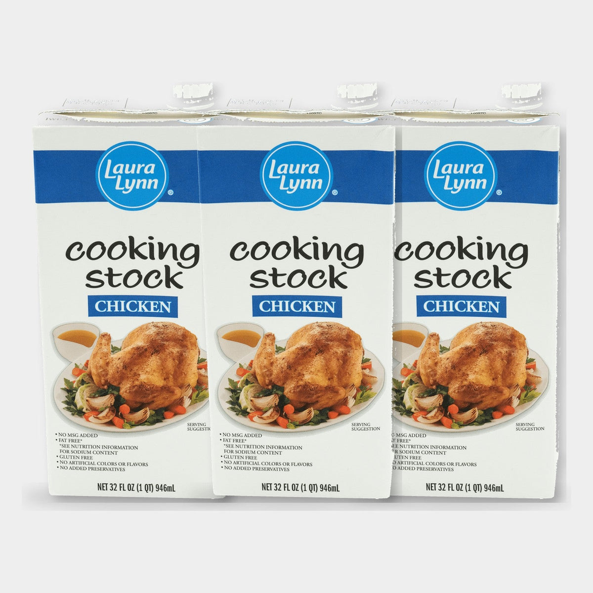 3 Cartons Laura Lynn Chicken Stock, 32 oz