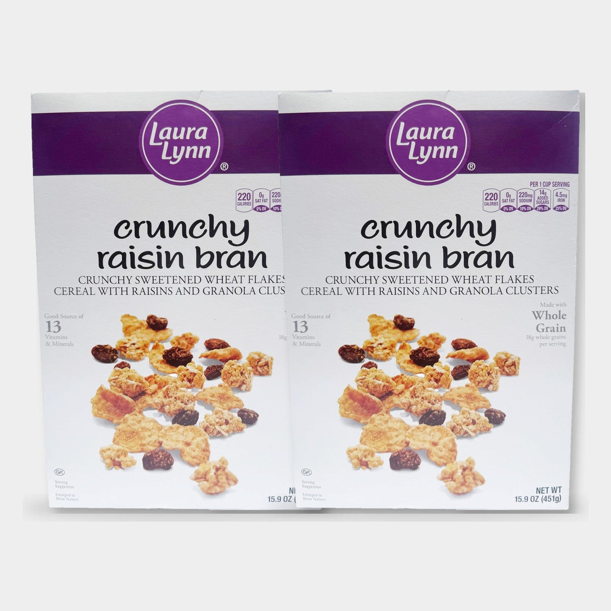 2 Boxes Laura Lynn Crunchy Raisin Bran, 15.9 oz