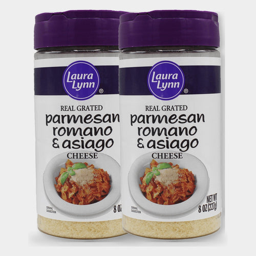 2 Containers Laura Lynn Grated Parmesan Romano & Asiago Cheese, 8 oz