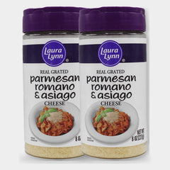 2 Containers Laura Lynn Grated Parmesan Romano & Asiago Cheese, 8 oz