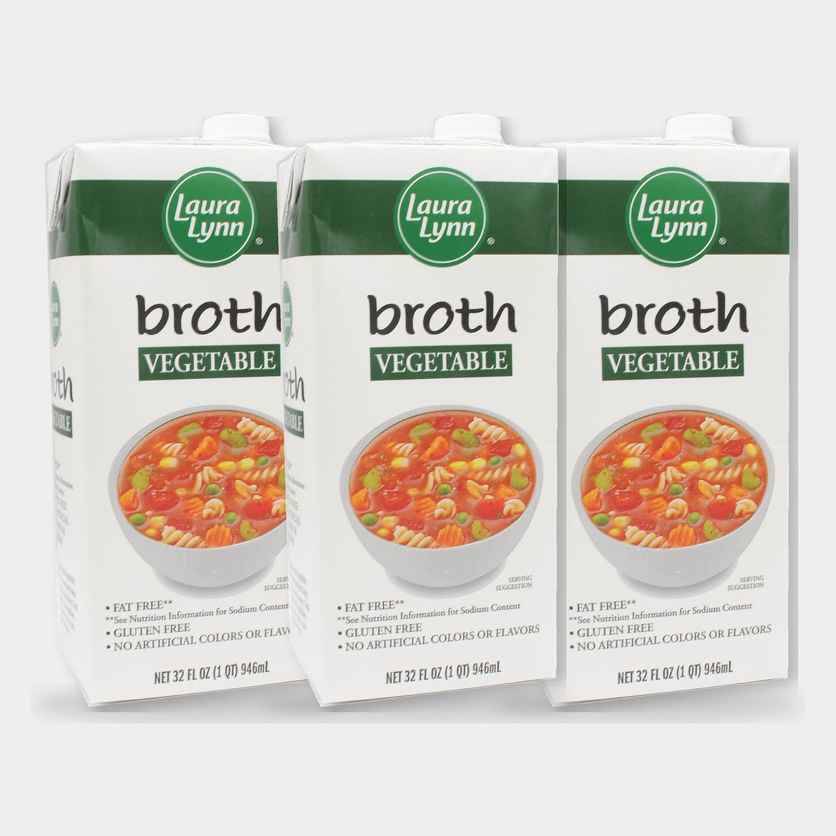 3 Cartons Laura Lynn Vegetable Broth, 32 oz